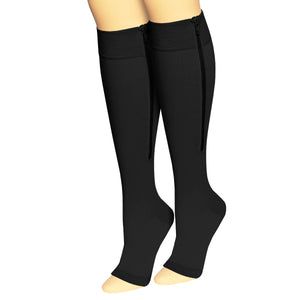 Truform Zipper Compression Stockings, 15-20 mmHg Medical Socks, Women and Men, Knee High, Open Toe
