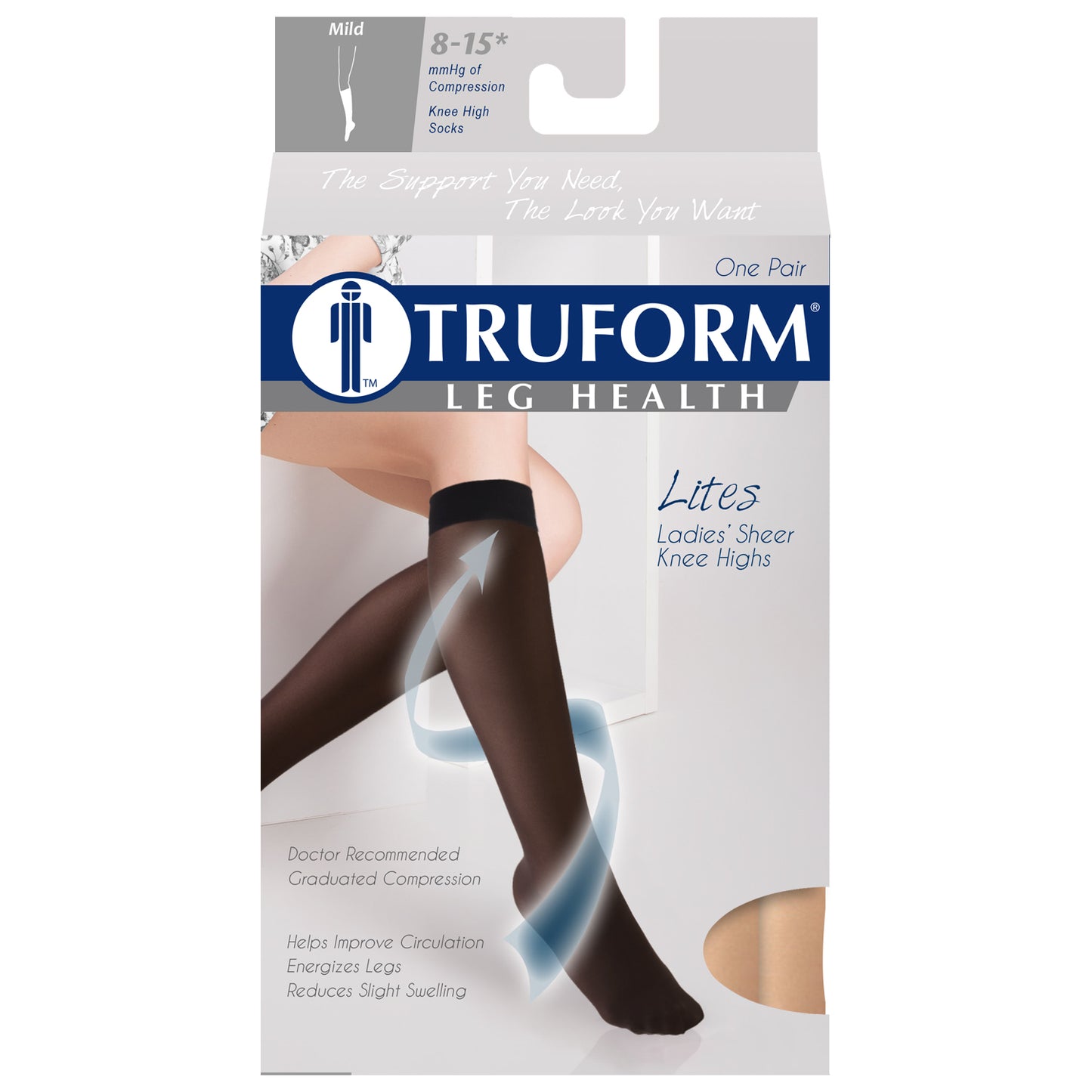 Truform Sheer Compression Stockings, 8-15 mmHg, Women's Knee High Length, 20 Denier