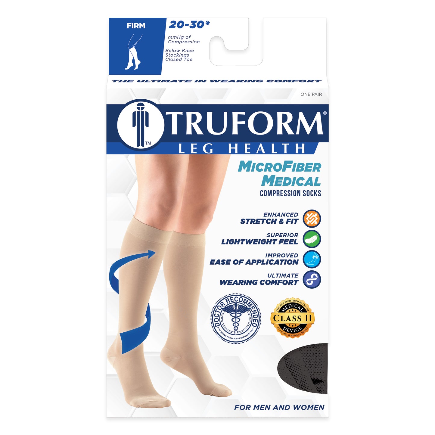 Truform 20-30 mmHg Compression Stockings for Men and Women, Knee High Length, Closed Toe