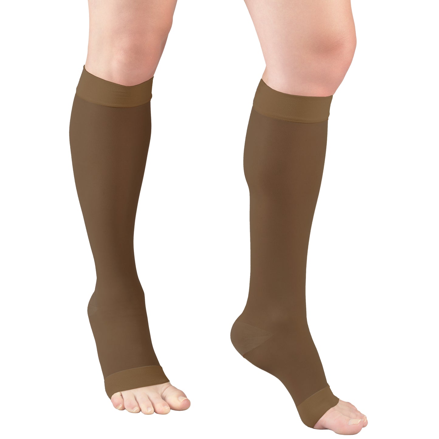 Truform Sheer Compression Stockings, 15-20 mmHg, Women's Knee High Length, Open Toe, 20 Denier
