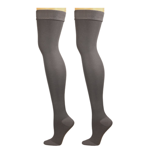 Truform 20-30 mmHg Compression Stockings for Men and Women, Thigh High Length, Dot Top, Closed Toe