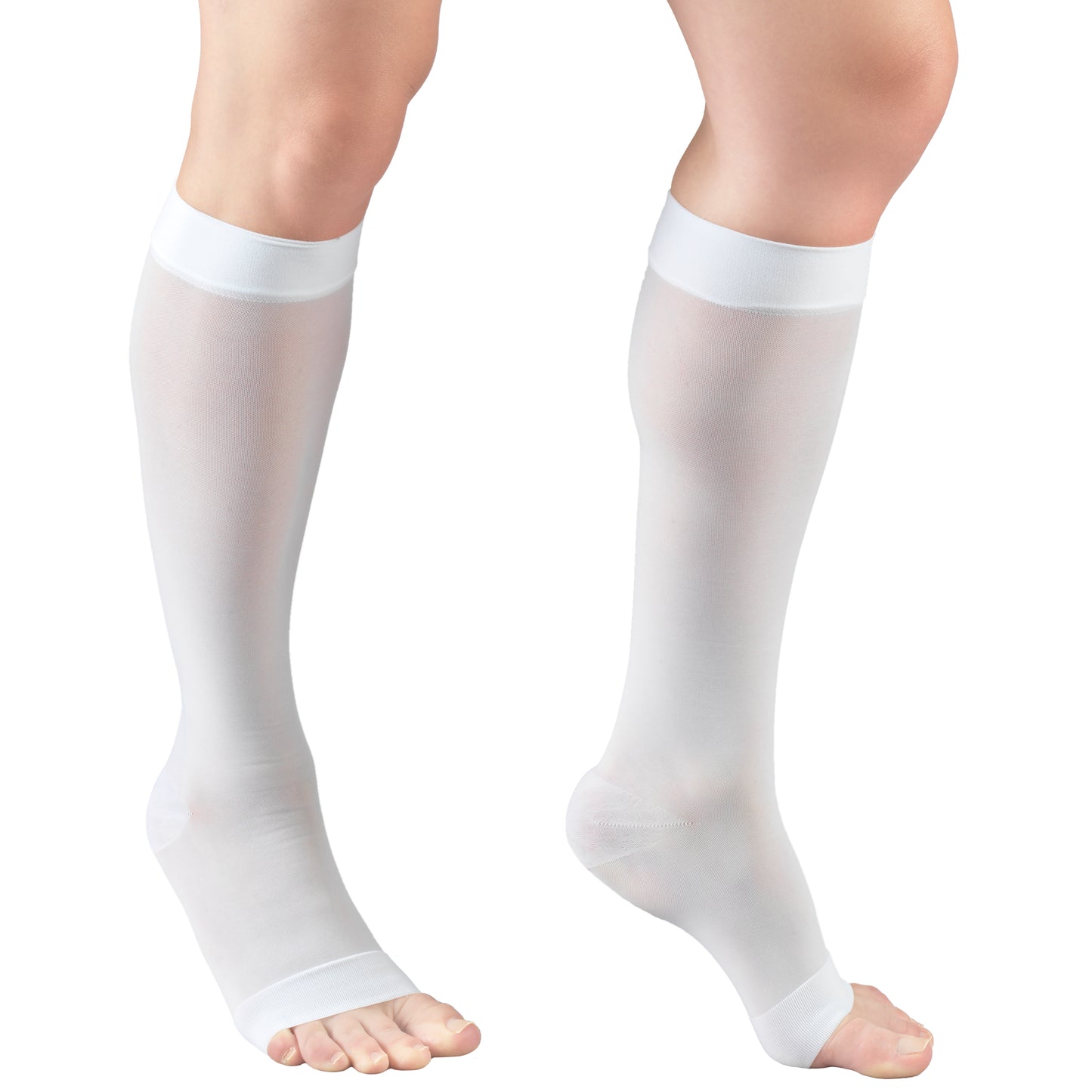 Truform Sheer Compression Stockings, 15-20 mmHg, Women's Knee High Length, Open Toe, 20 Denier