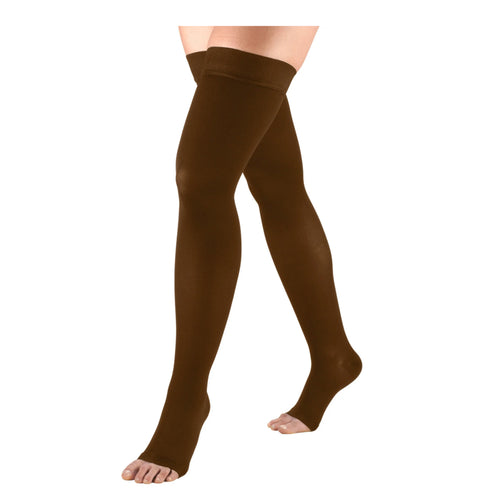 Truform 20-30 mmHg Compression Stockings for Men and Women, Thigh High Length, Dot-Top, Open Toe