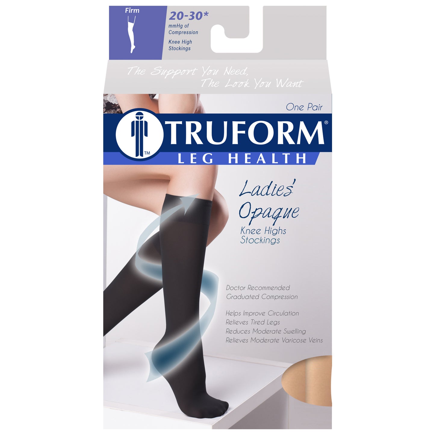 Truform Women's Compression Stockings, 20-30 mmHg, Knee High Length, Closed Toe, Opaque