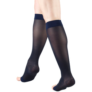 Truform Sheer Compression Stockings, 15-20 mmHg, Women's Knee High Length, Open Toe, 20 Denier