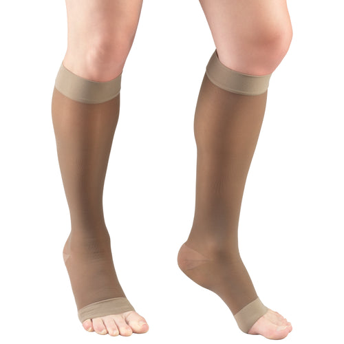 Truform Sheer Compression Stockings, 15-20 mmHg, Women's Knee High Length, Open Toe, 20 Denier